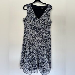 Tommy Hilfiger | Blue and White Fit and Flare Midi Summer Dress | Sheer Dress